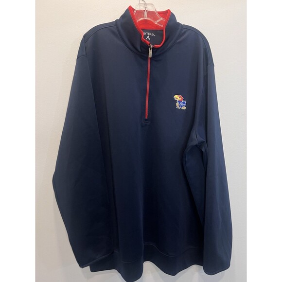 Antigua Kansas Jayhawks 3XL Quarter-Zip Pullover Navy Blue NCAA Excellent Cond. - Picture 1 of 11